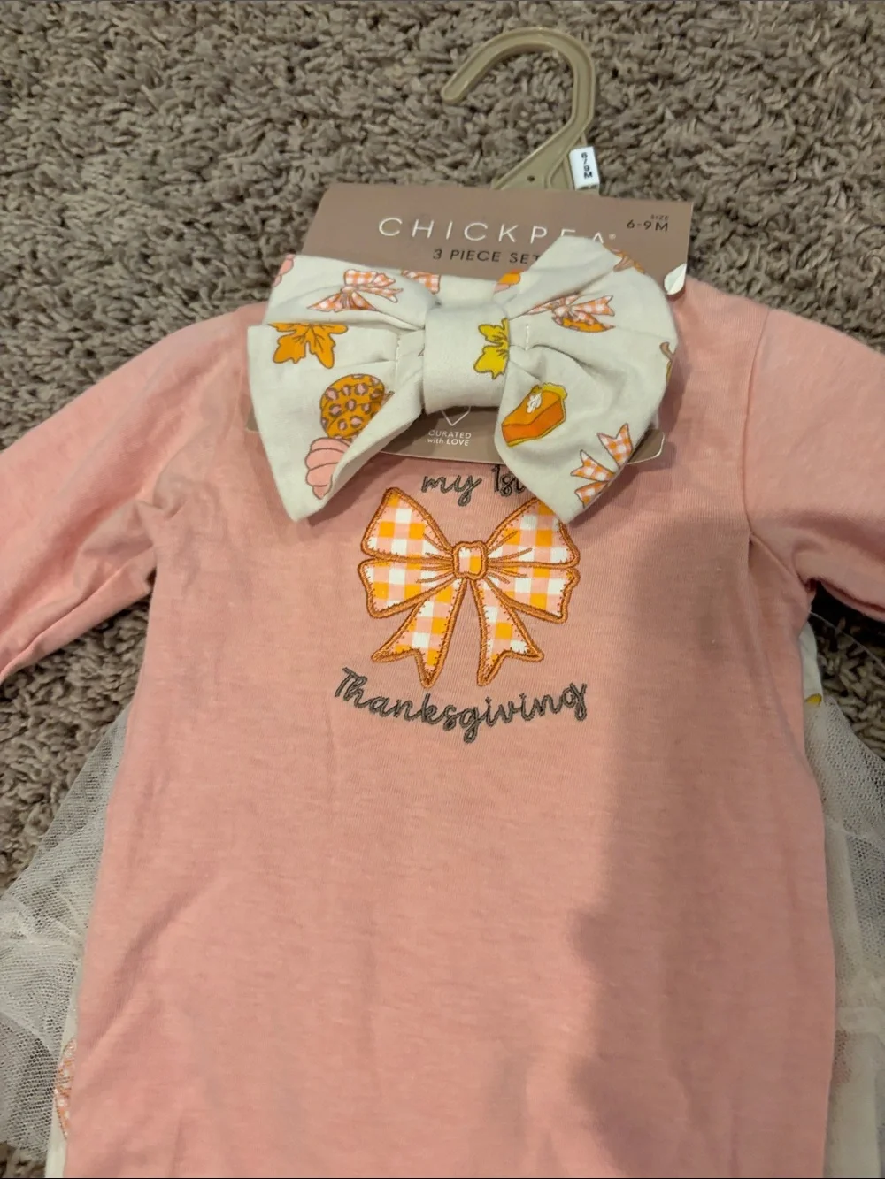 chick pea pink Thanksgiving One-Piece Set with Autumn Print Leggings